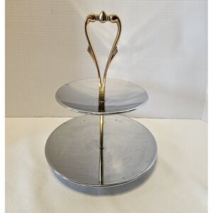 Vintage Kromex 2 Tier Serving Tray Gold Tone Handle